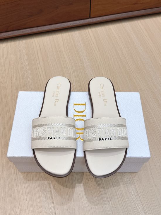 Christian Dior Embroidered Slip-On Sandals with Leather Sole