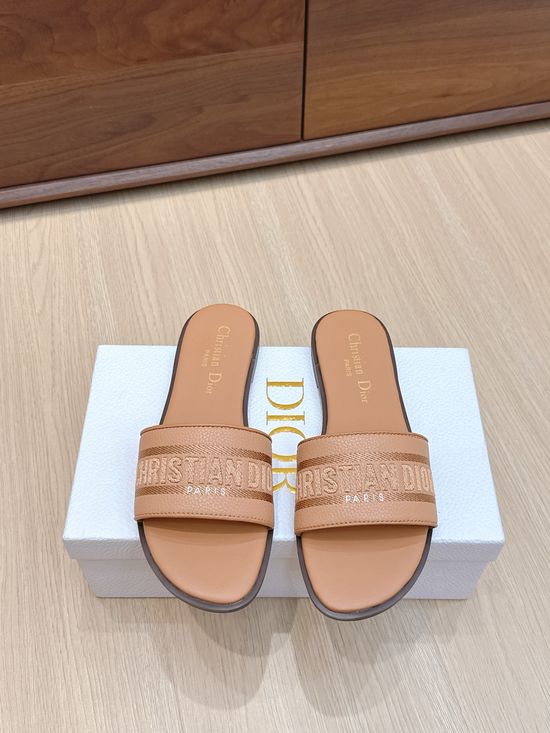 Christian Dior Embroidered Slip-On Sandals with Leather Sole