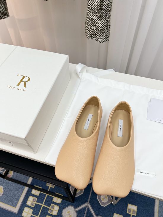 The Row Soft Suede Square Toe Genuine Leather Sole Flats