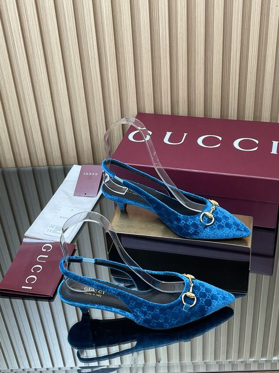 Gucci Velvet Slingback Stiletto Pumps with Decorative Metal Buckle