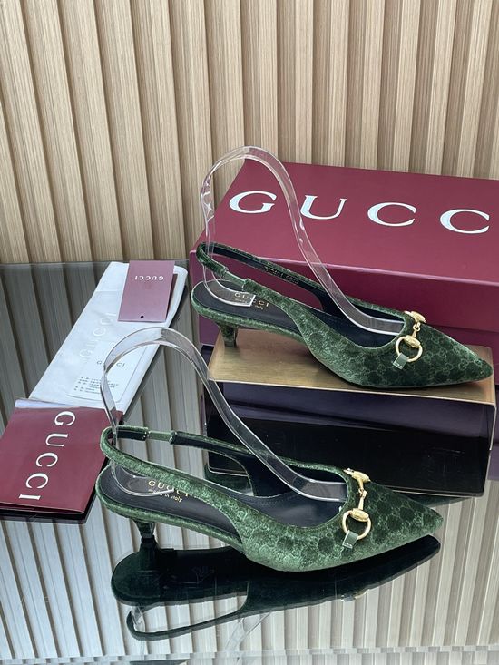 Gucci Velvet Slingback Stiletto Pumps with Decorative Metal Buckle