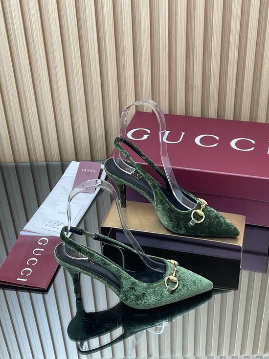 Gucci Velvet Slingback Stiletto Pumps with Decorative Metal Buckle