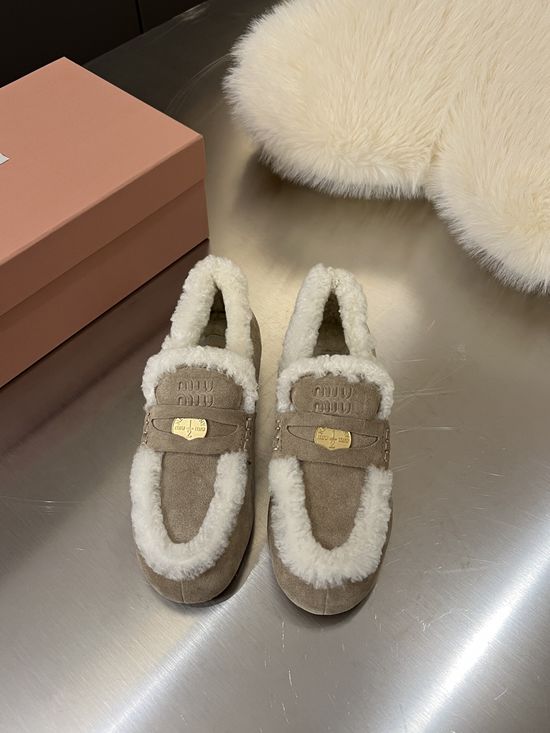 Miu Miu Suede Loafer Shoes Wool Lining Non Slip Comfort Driving Shoes
