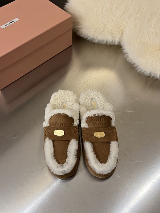 Miu Miu Suede Mule Slippers Wool Lining Non Slip Comfort Loafers