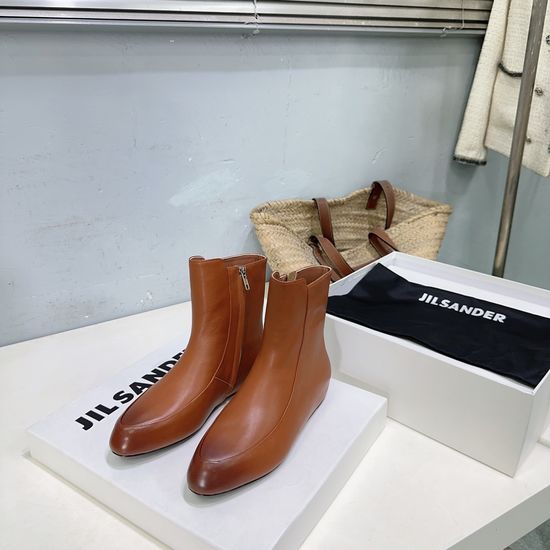 Jil Sanders Hidden Heel Side Zip Ankle Boots Comfortable Leather Lined