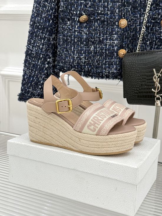 Christian Dior Embroidered Rope Thick-Soled Wedge Sandals