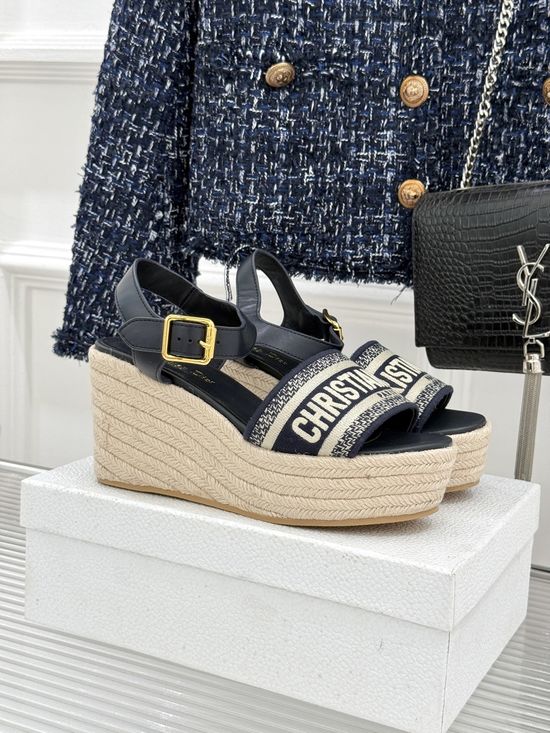 Christian Dior Embroidered Rope Thick-Soled Wedge Sandals