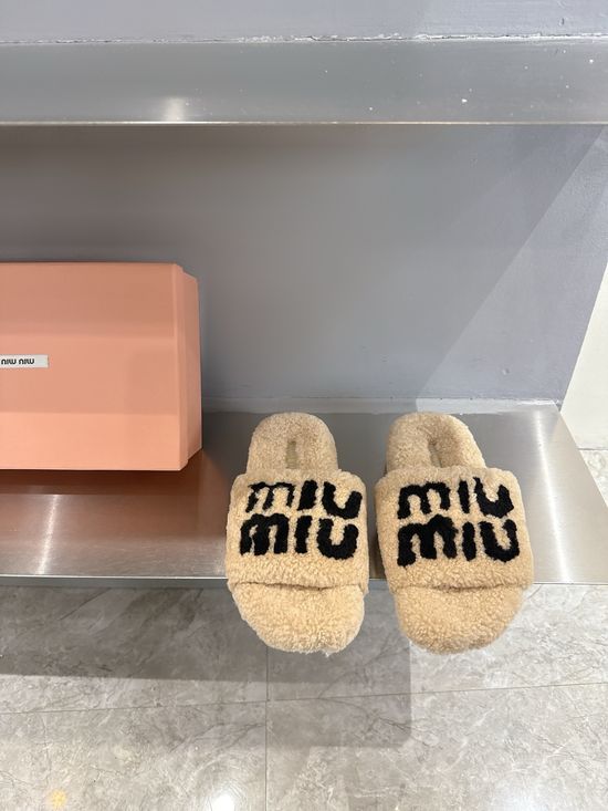 Miu Miu Genuine Wool Flat Slippers with Cozy Design