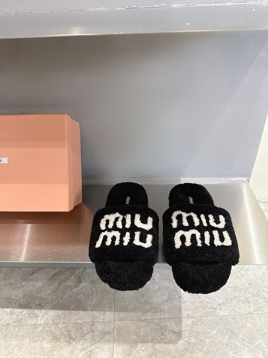Miu Miu Genuine Wool Flat Slippers with Cozy Design