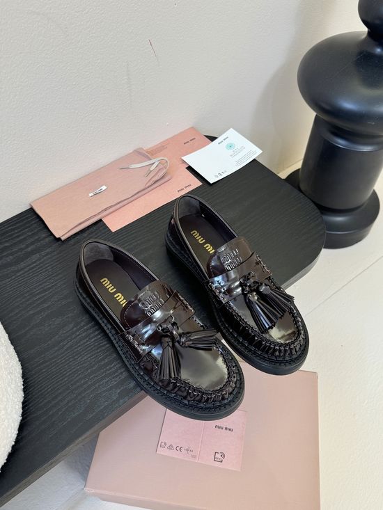 Miu Miu Vintage Fringe Leather Thick Sole Comfortable Loafers