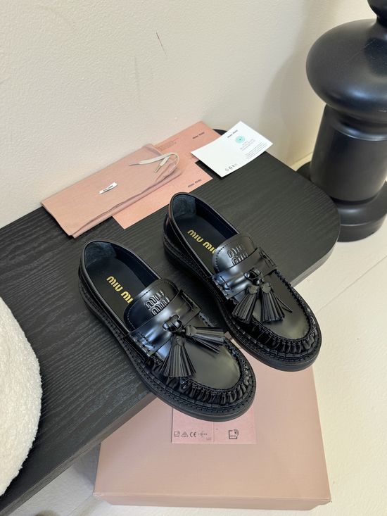 Miu Miu Vintage Fringe Leather Thick Sole Comfortable Loafers