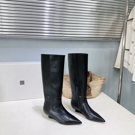 Toteme Pointed Toe Wedge Knee High Boots Leather Sole