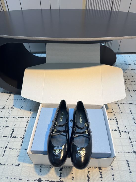Prada Round Toe Ballet Flats with Adjustable Strap Comfortable