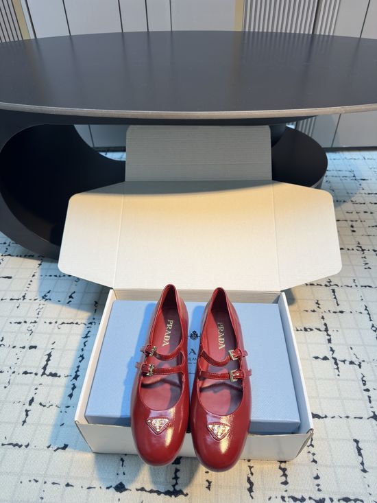 Prada Round Toe Ballet Flats with Adjustable Strap Comfortable