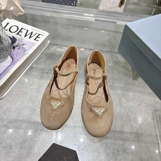 Prada Suede Mary Jane Flats with Gold Buckle