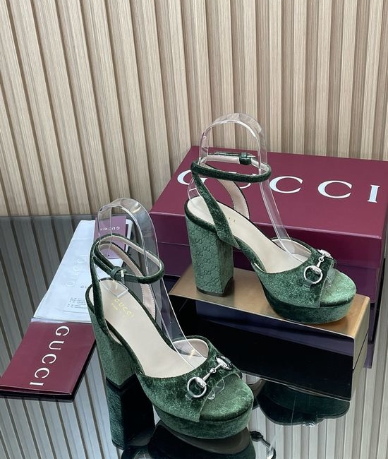 Gucci Velvet Platform Sandals with Classic Metal Buckle Decor