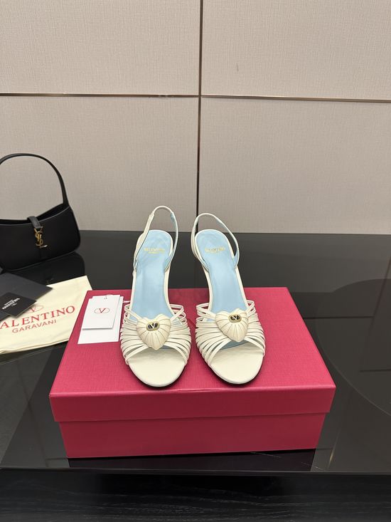 Valentino Pointed Toe Logo Buckle Leather Summer Sandals