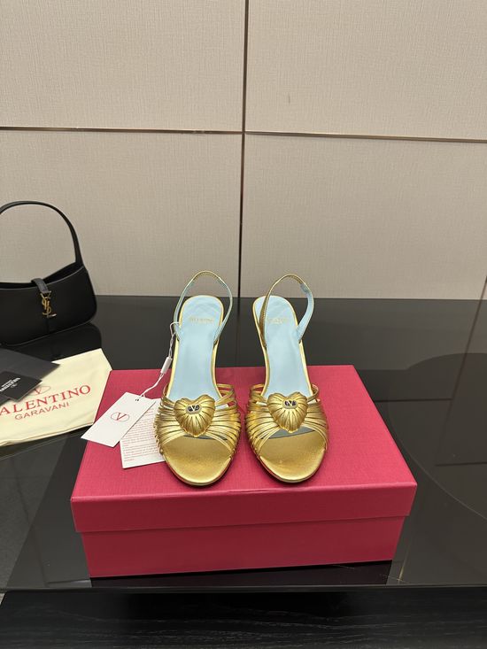 Valentino Pointed Toe Logo Buckle Leather Summer Sandals