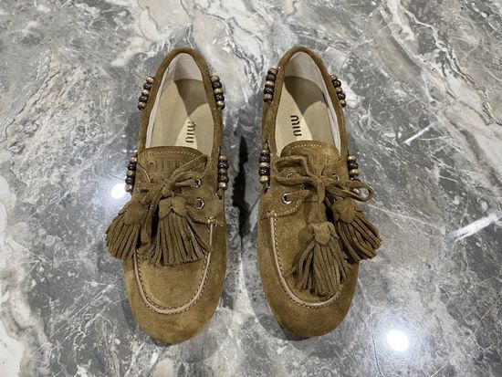Miu Miu Vintage Distressed Leather Slip On Comfort Loafers