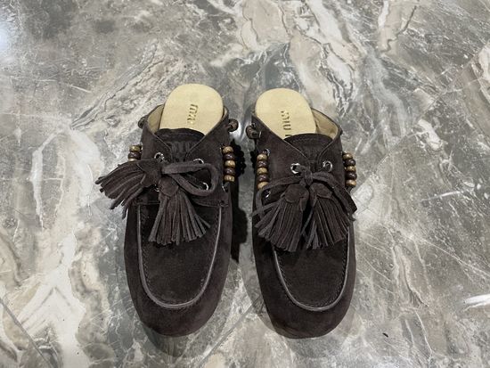 Miu Miu Vintage Leather Lace Up Loafer Shoes Comfortable