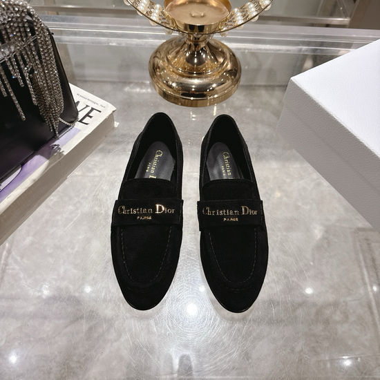 Christian Dior Leather Loafers with Metal Logo Decor Flat Shoes