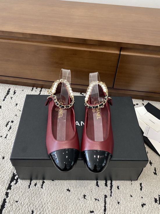 Chanel Chain Decor Lambskin Mary Jane Flats Comfortable Dress Shoes