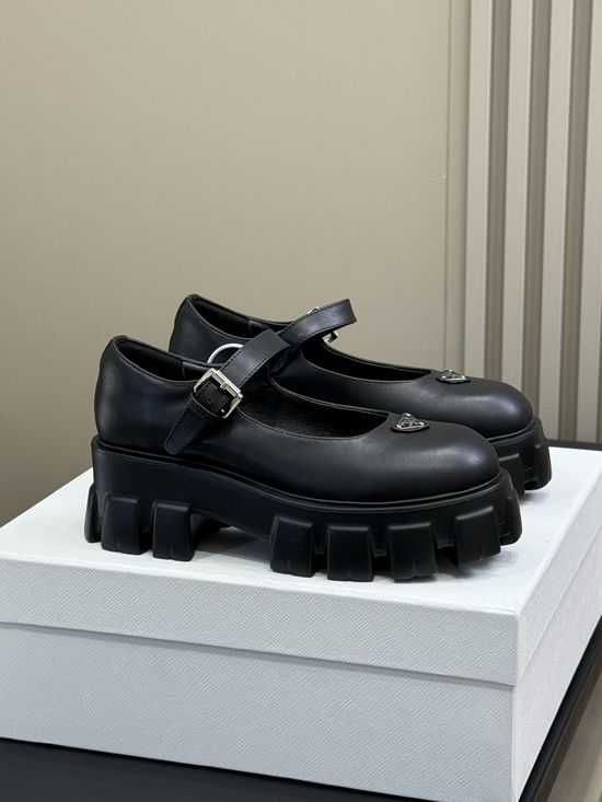 Prada Sweet Leather Mary Jane Shoes With Lightweight Chunky Sole