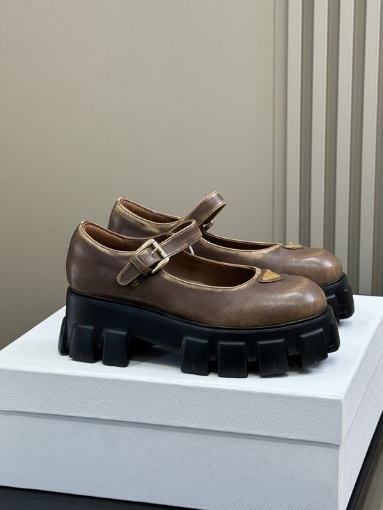 Prada Sweet Leather Mary Jane Shoes With Lightweight Chunky Sole