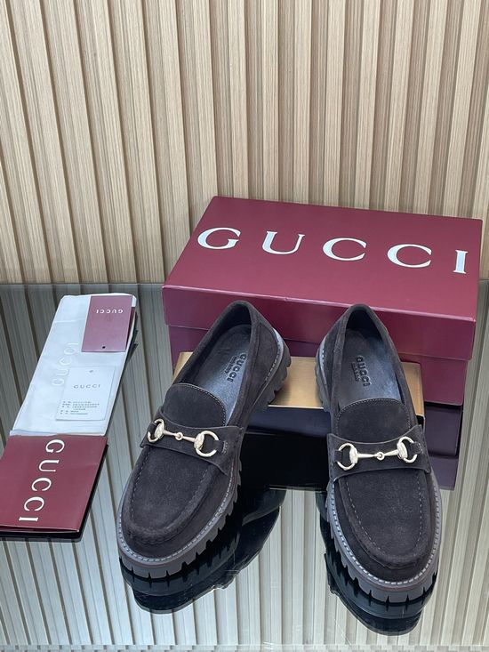 Gucci Suede Horsebit Loafers Classic Comfortable Low Heel Shoes