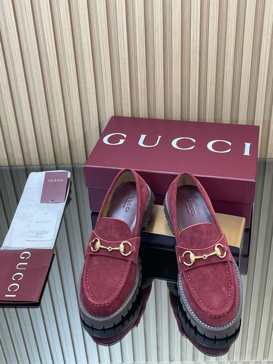 Gucci Suede Horsebit Loafers Classic Comfortable Low Heel Shoes