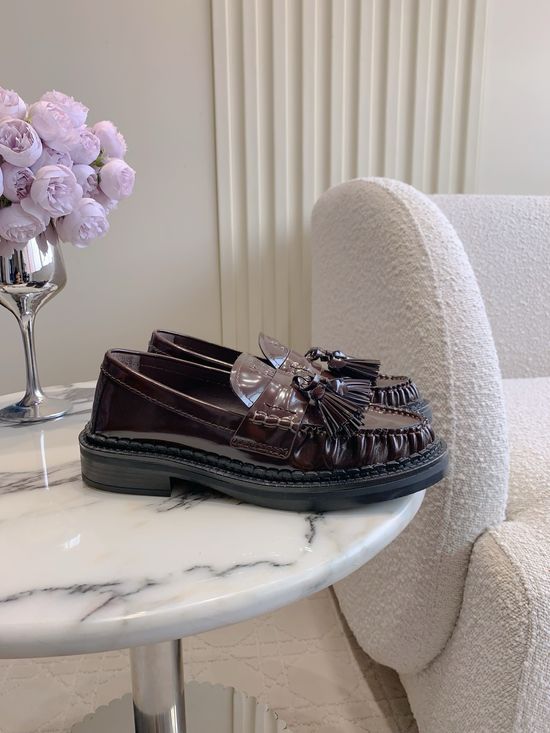 Miu Miu Tassel Decor Leather Loafers with Genuine Leather Sole