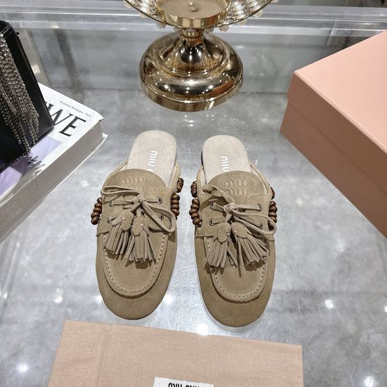 Miu Miu Chic Lace-Up Flat Moccasins with Tassels