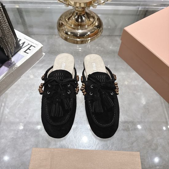Miu Miu Chic Lace-Up Flat Moccasins with Tassels