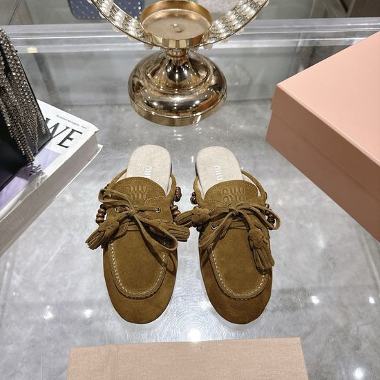 Miu Miu Chic Lace-Up Flat Moccasins with Tassels