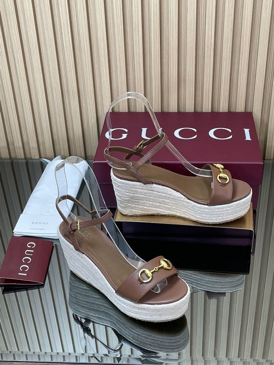 Gucci Horsebit Rope Platform Round Toe Wedge Sandals