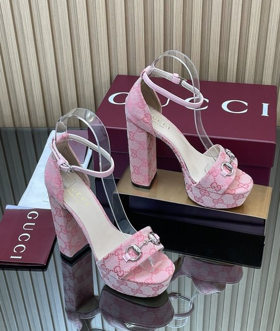 Gucci Square Toe Block Heel Platform Sandals With Metal Accent