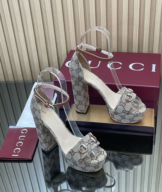 Gucci Square Toe Block Heel Platform Sandals With Metal Accent