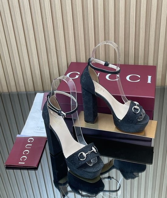 Gucci Square Toe Block Heel Platform Sandals With Metal Accent