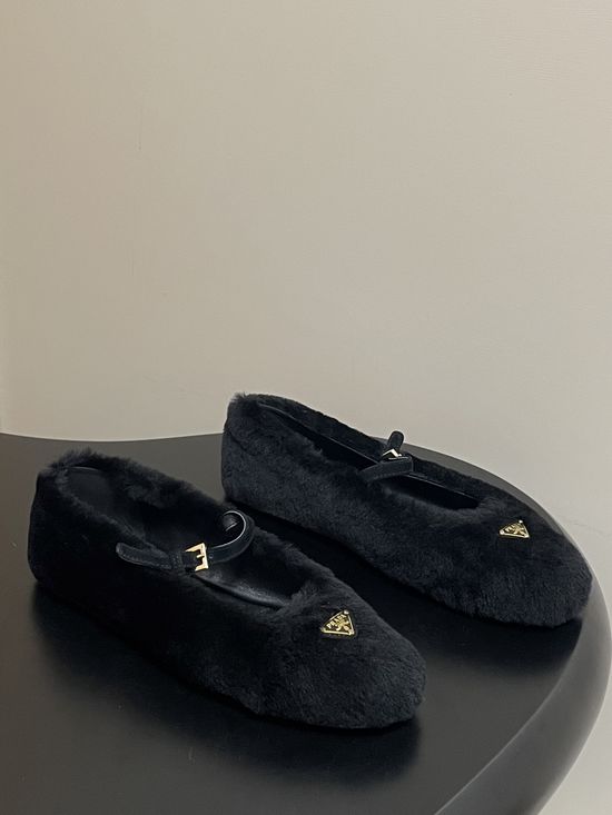Prada Wool Mary Jane Ballet Flats with Decorative Buckle