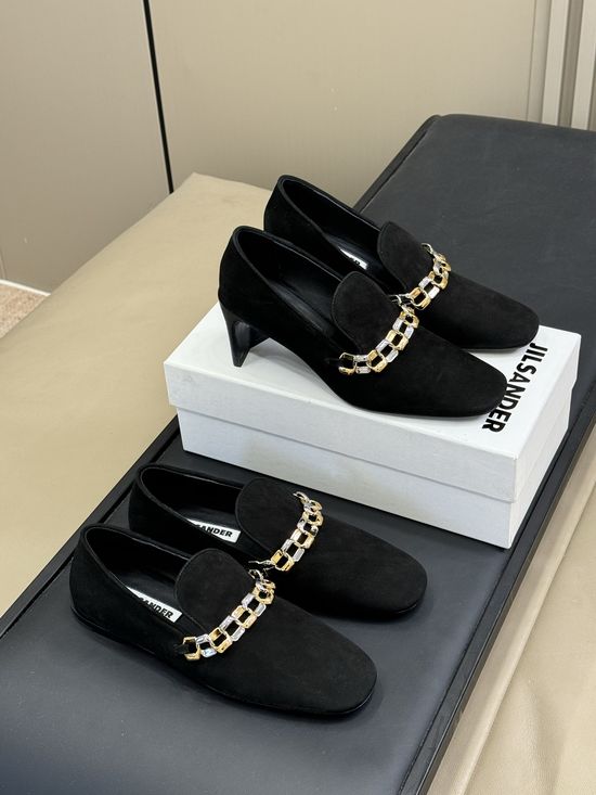 Jil Sanders Soft Sheepskin Leather Flats with Decorative Chain