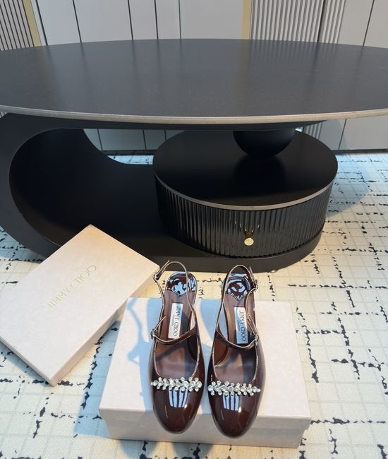 Jimmy Choo Rhinestone Chunky Heel Sandals Genuine Leather Sole