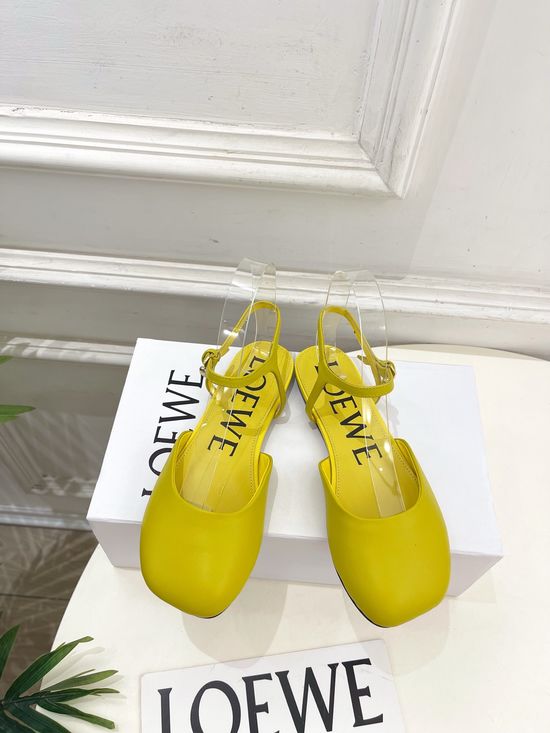 Loewe Ankle Strap Soft Leather Ballet Flat Shoes
