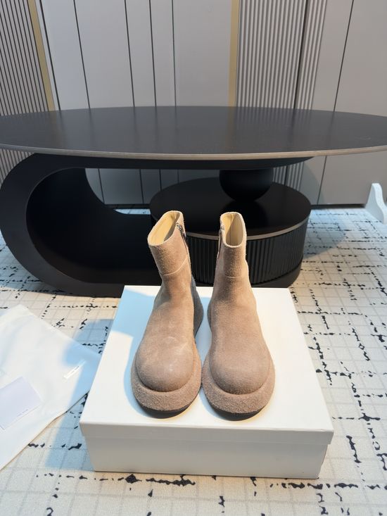 The Row Minimalist Round Toe Chunky Sole Short Ankle Boots