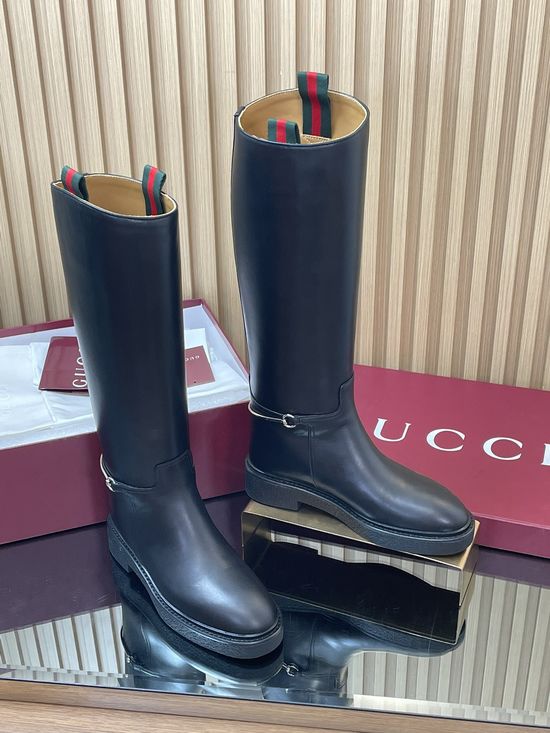 Gucci Calfskin Over-the-Knee Riding Boots Classic Horsebit Accent