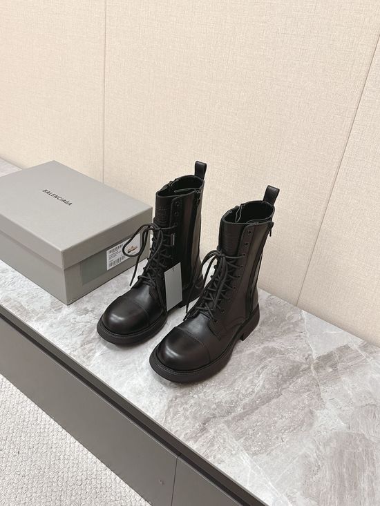 Balenciaga Round Toe Leather Biker Boots with Chunky Sole