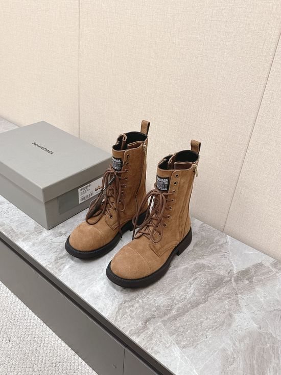 Balenciaga Round Toe Leather Biker Boots with Chunky Sole