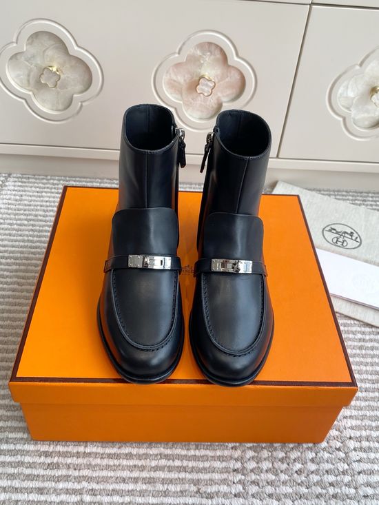 Hermes Elegant Ankle Boots With Decorative Buckle Detail
