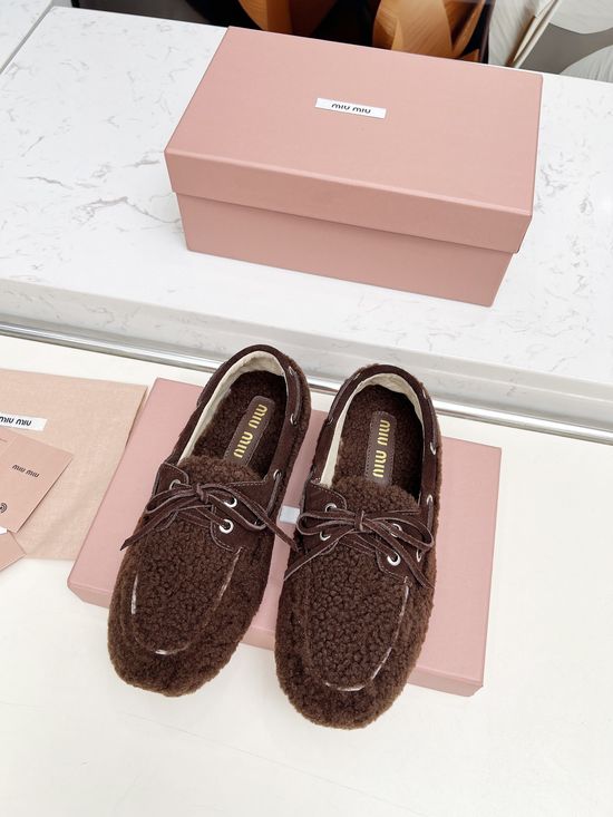 Miu Miu Fuzzy Loafer Shoes Soft Rubber Sole Bow Decor Easy Slip On