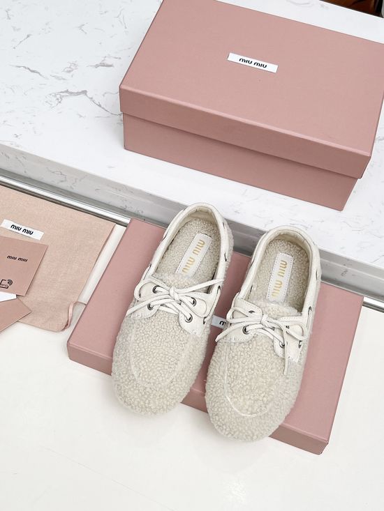 Miu Miu Fuzzy Loafer Shoes Soft Rubber Sole Bow Decor Easy Slip On