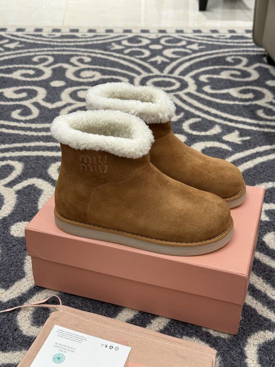 Miu Miu Fur Lined Suede Warm Ankle Boots
